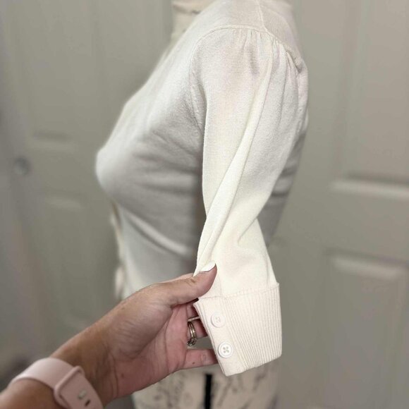 Gently Worn Women's White Half Sweater with Buttons & Cuffed Sleeves - Picture 5 of 5